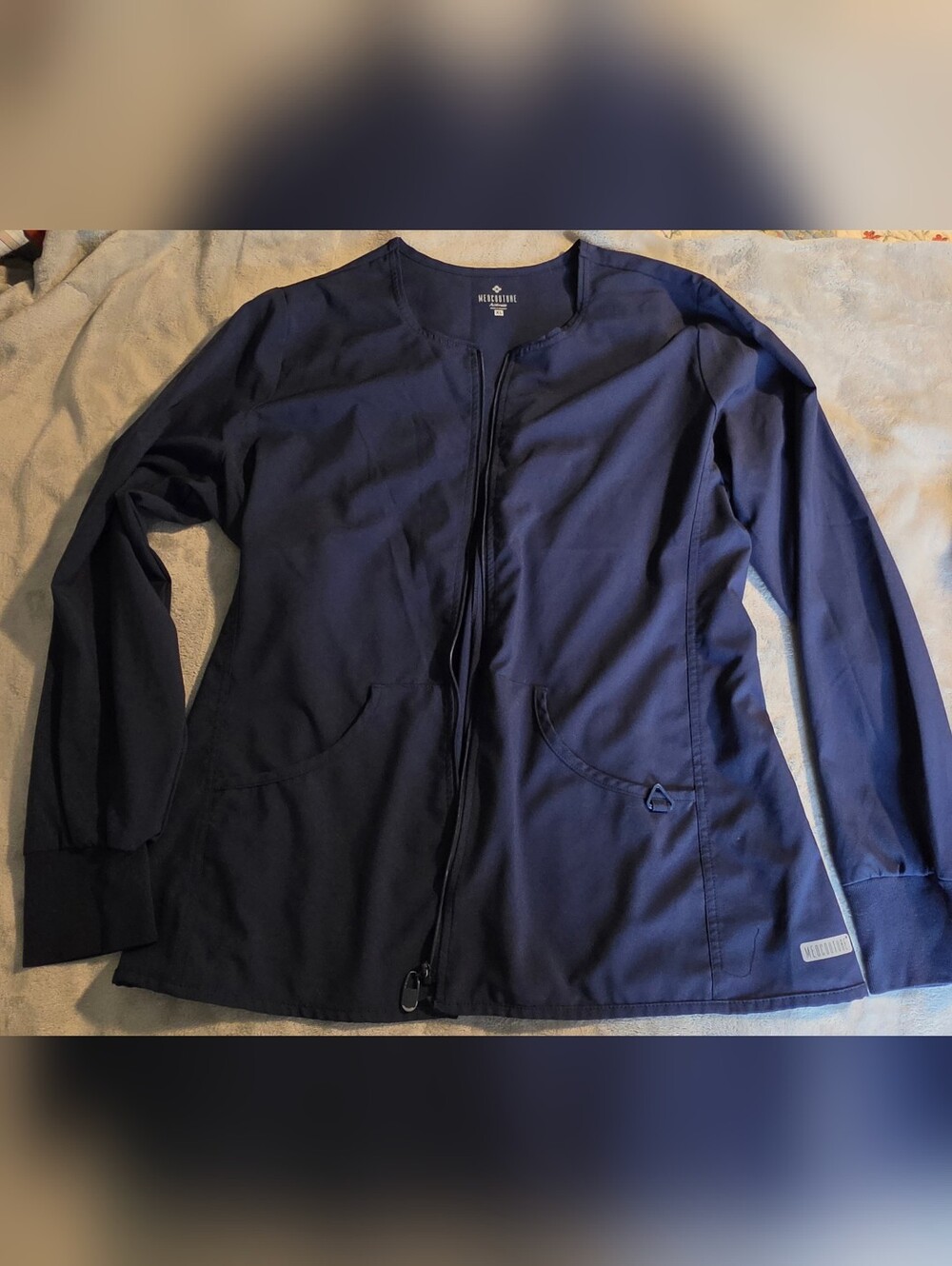 Med Couture Navy Zip-Front Scrub Jacket for Women